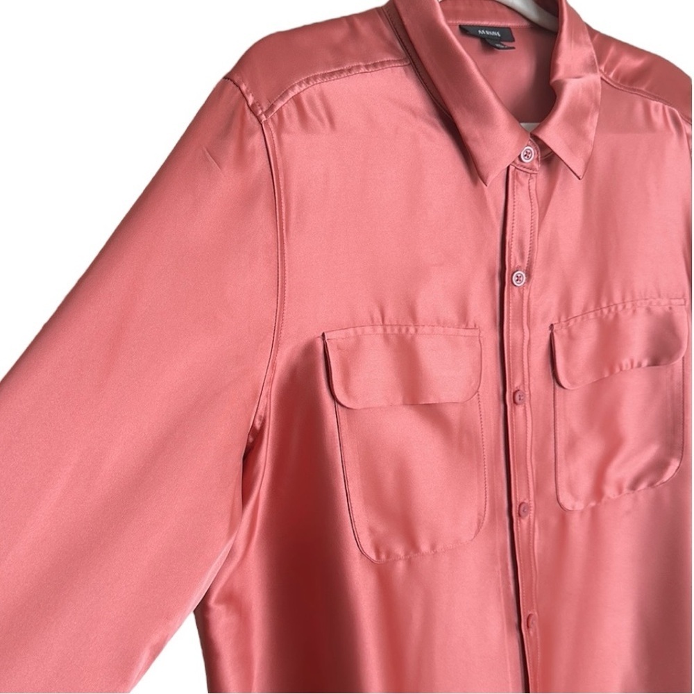 ALFANI Satin Utility Blouse XXL Dusty Rose Button Front Career Office Quiet Lux - Picture 5 of 14